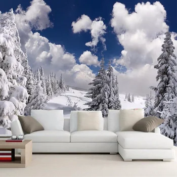 3D Обои Зимний Снежный Пейзаж Фотообои Отель Гостиная Телевизор Диван Фон Декор Стен Современная Природа 3D Фреска Наклейка