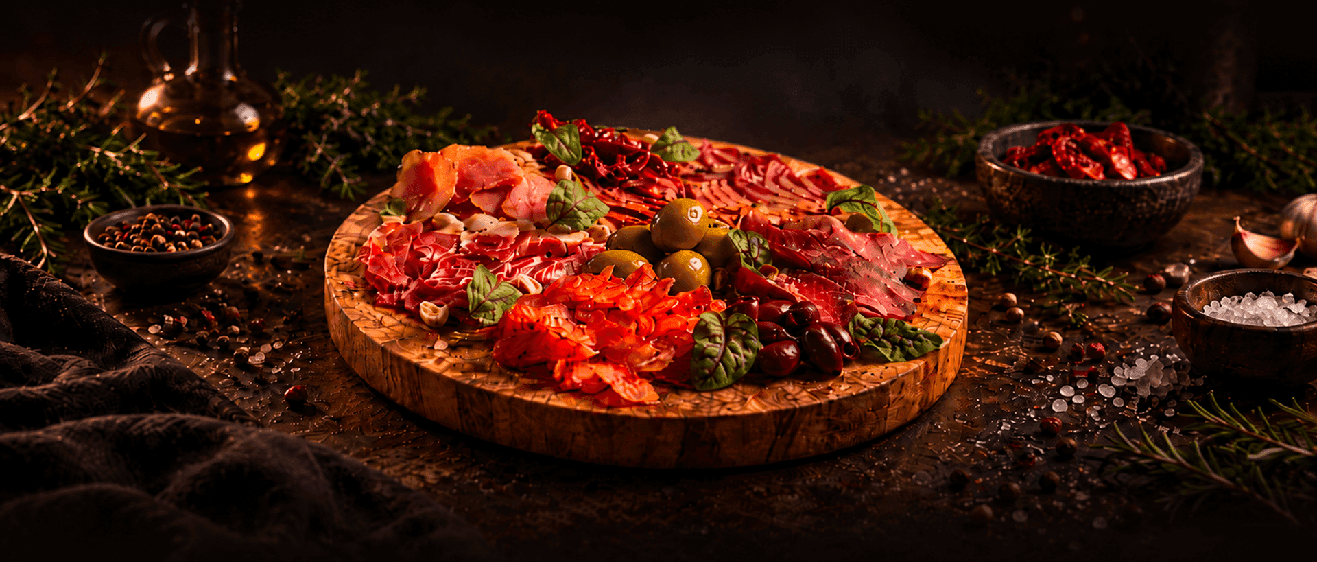 Мясные деликатесы на сервировочной доске