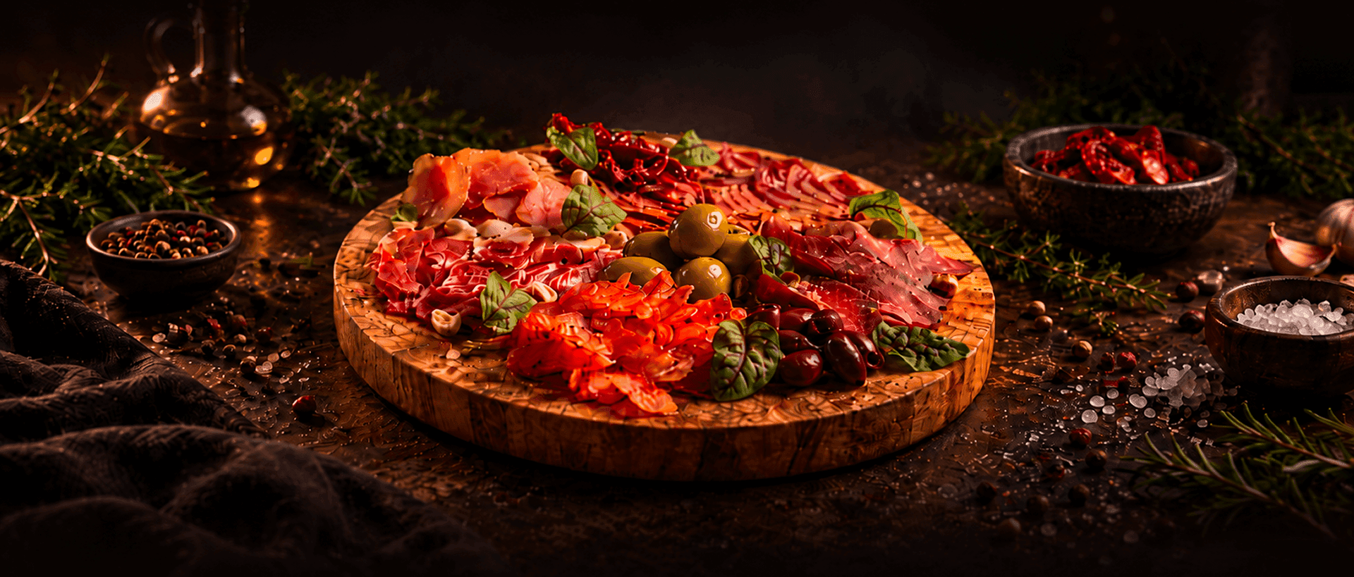 Мясные деликатесы на сервировочной доске