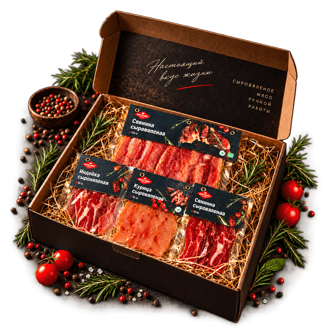 Подарочная коробка с продукцией Вкусмяс